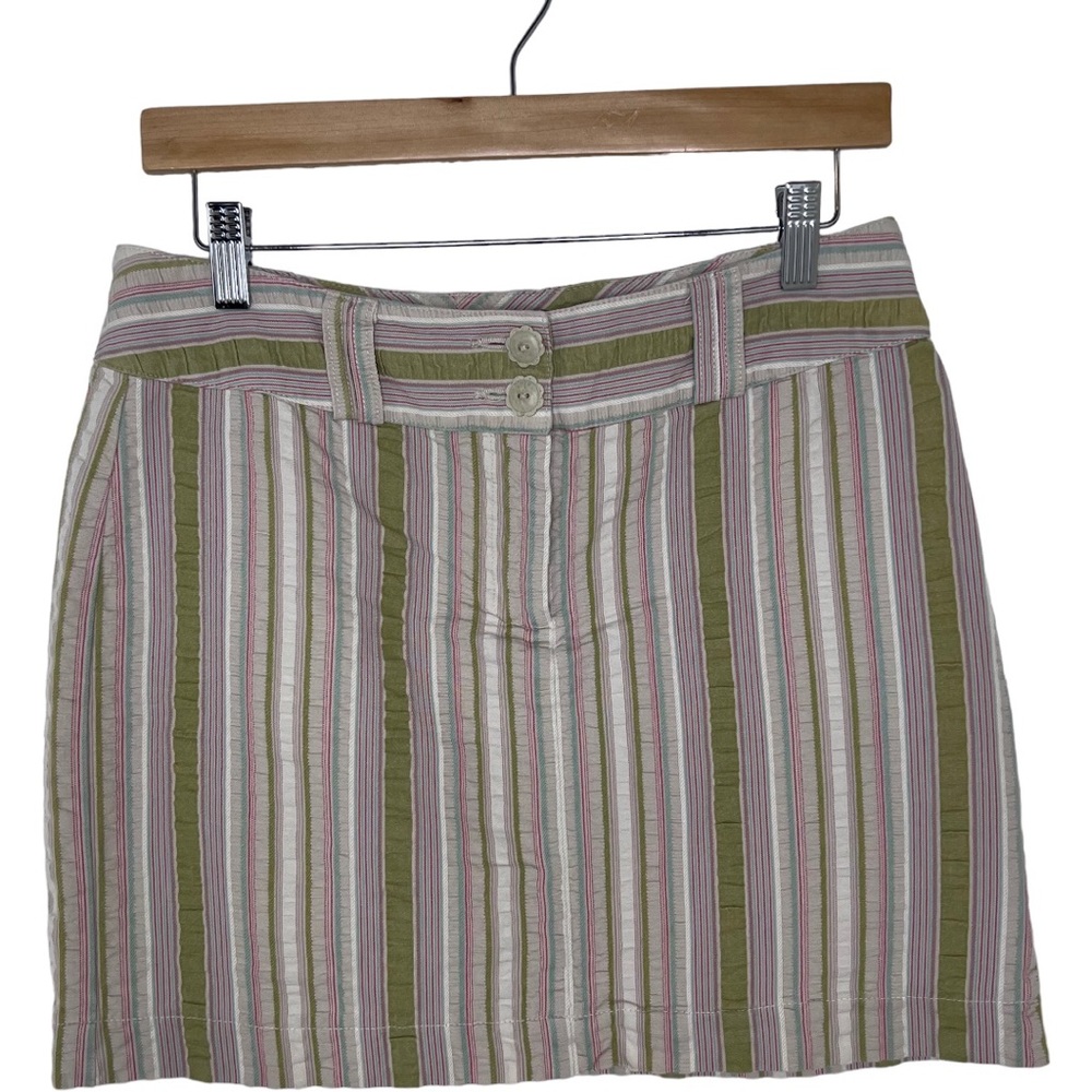 Cabi Women's 309 Striped Cotton Cottage School Seersucker Mid Mini Skirt